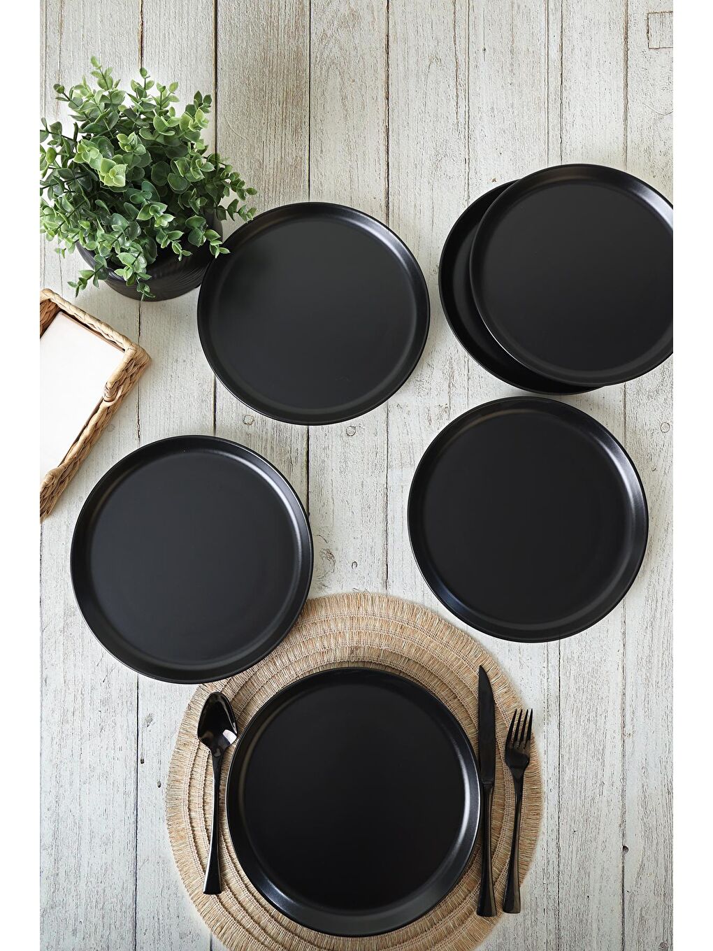 Siyah Mat siyah Hitit Servis Tabağı 25 Cm 6 Adet-2