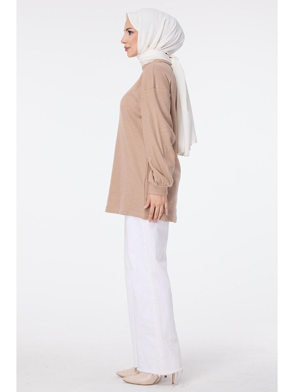 Yarım Balıkçı Yaka Kadın Bej Tunik - 23606-2