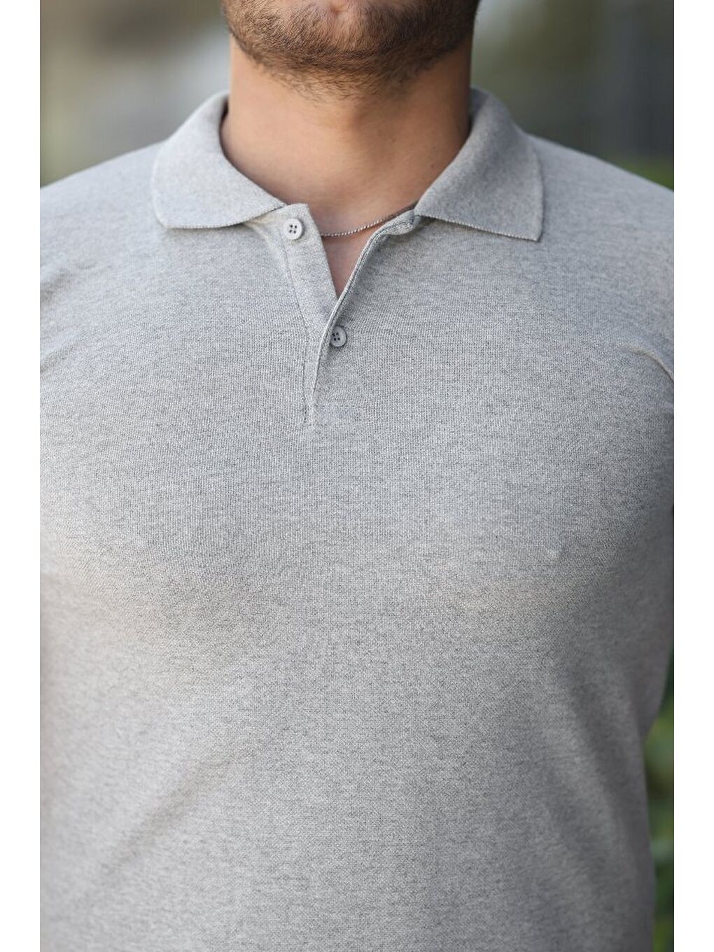 Gri Erkek Kısa Kollu Yakalı Tişört-2