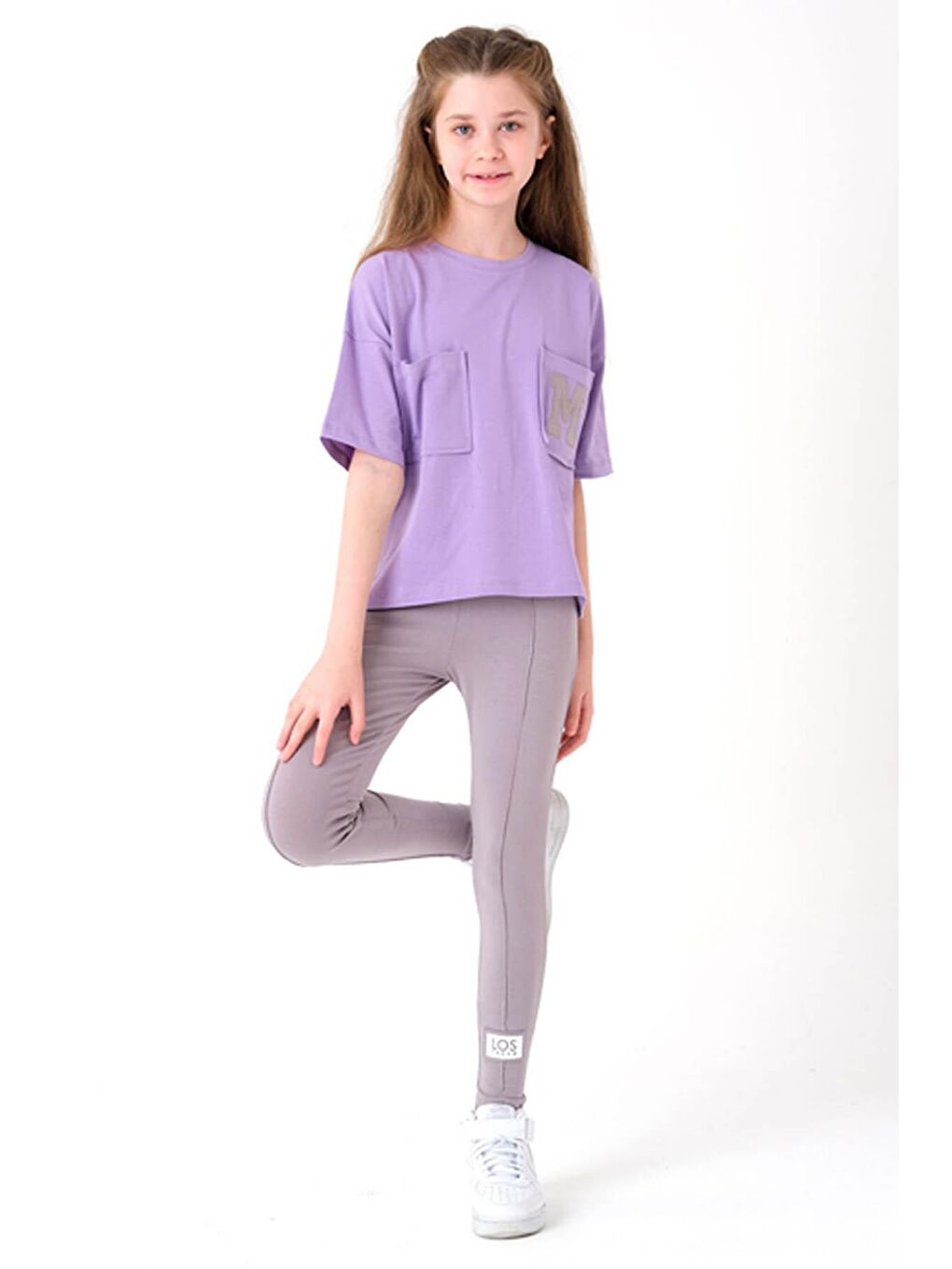 Mor Kız Çocuk Çift Cepli Taytlı Takım 8-14 Yaş 13853-2