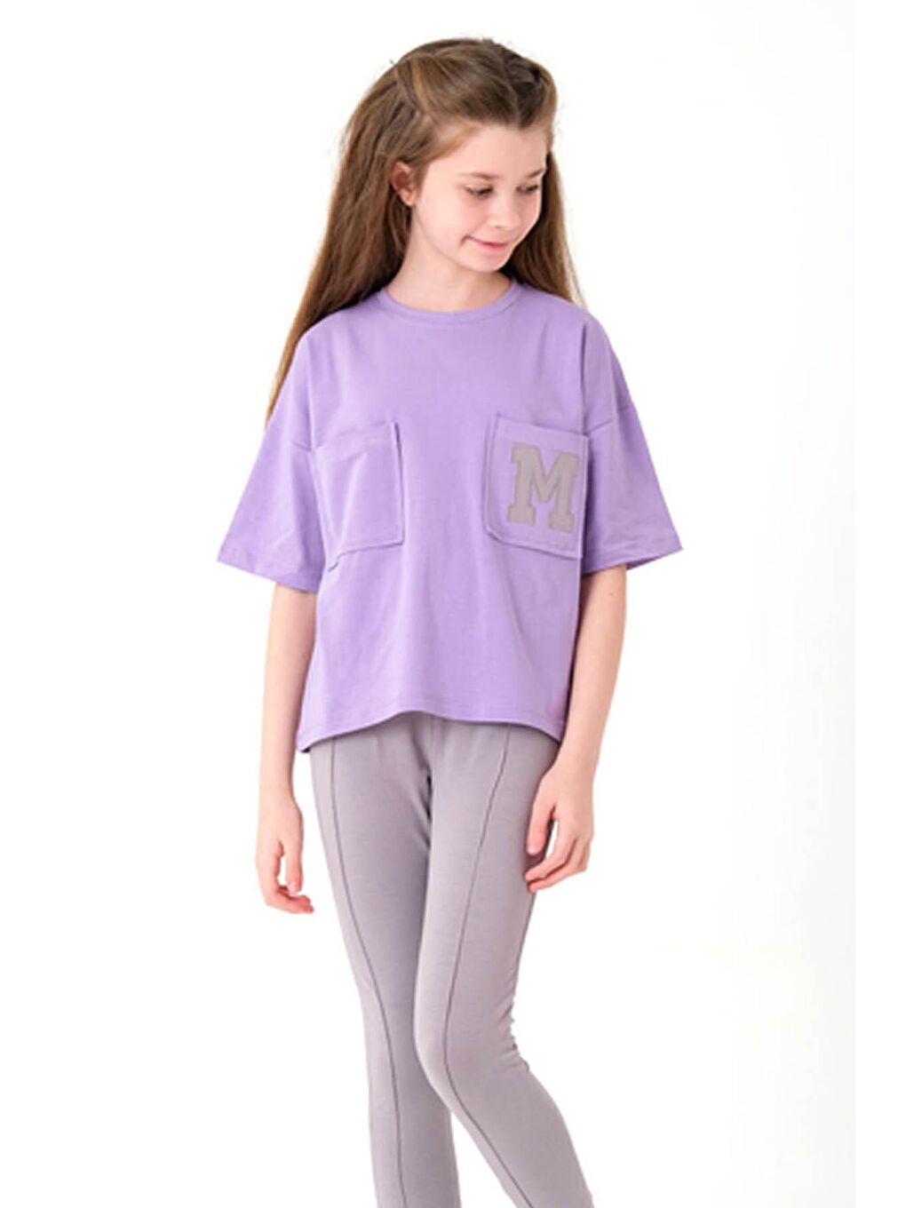 Mor Kız Çocuk Çift Cepli Taytlı Takım 8-14 Yaş 13853-3