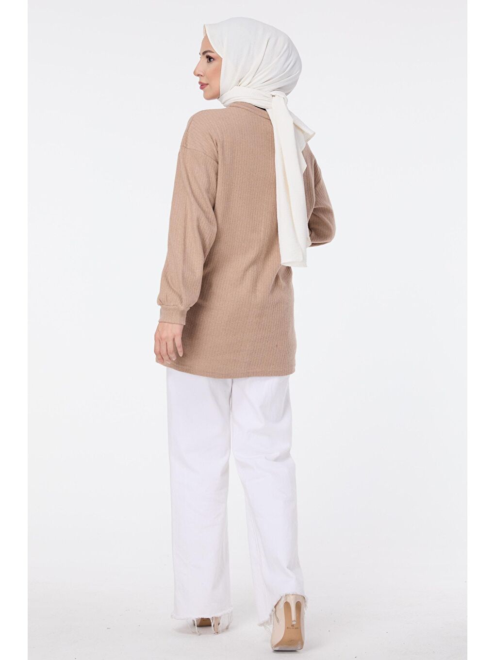 Yarım Balıkçı Yaka Kadın Bej Tunik - 23606-4