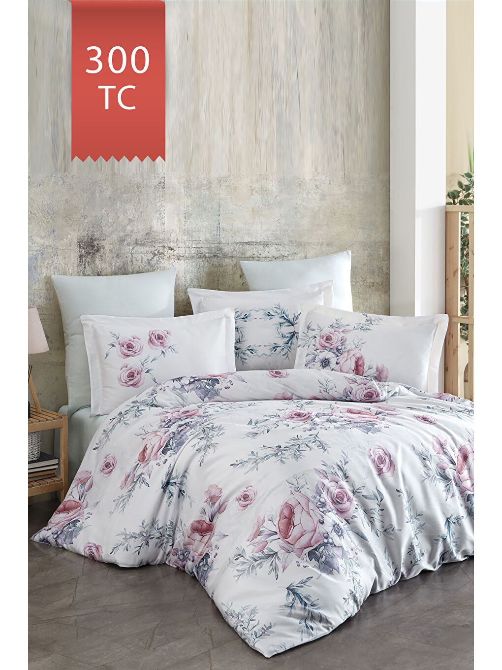 Karışık Royal Saten King Size (Battal Boy) 300TC Nevresim Takımı - ROSALİNDA