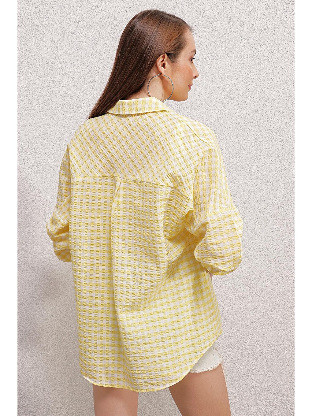 3900 Oversize Uzun Basic Gömlek - Y.sarı-6