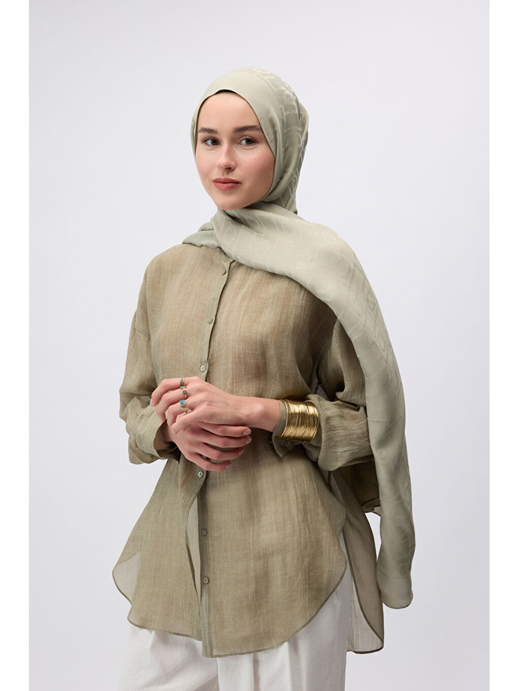 İpek Jakar Monogram Şal Kum Beji-3