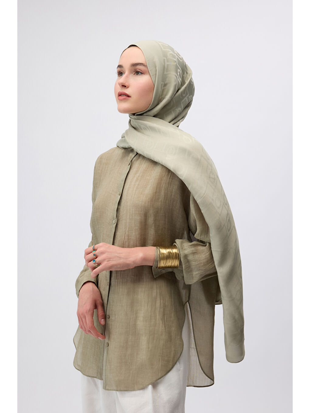 İpek Jakar Monogram Şal Kum Beji-4