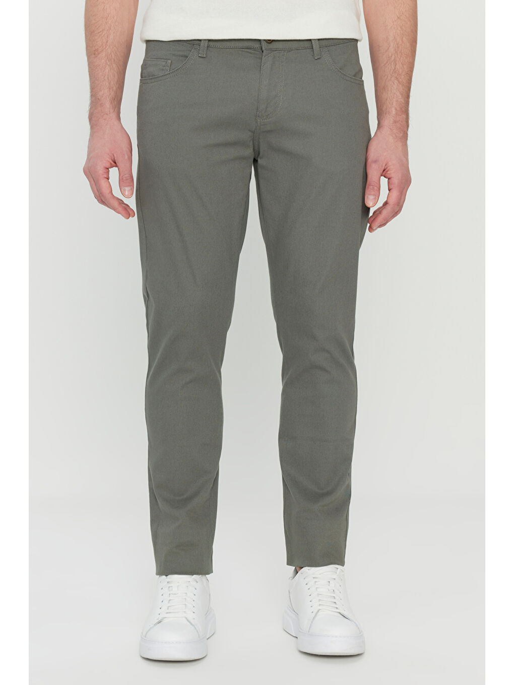 Erkek Haki Pamuklu Slim Fit Dar Kesim 5 Cep Esnek Casual Pantolon
