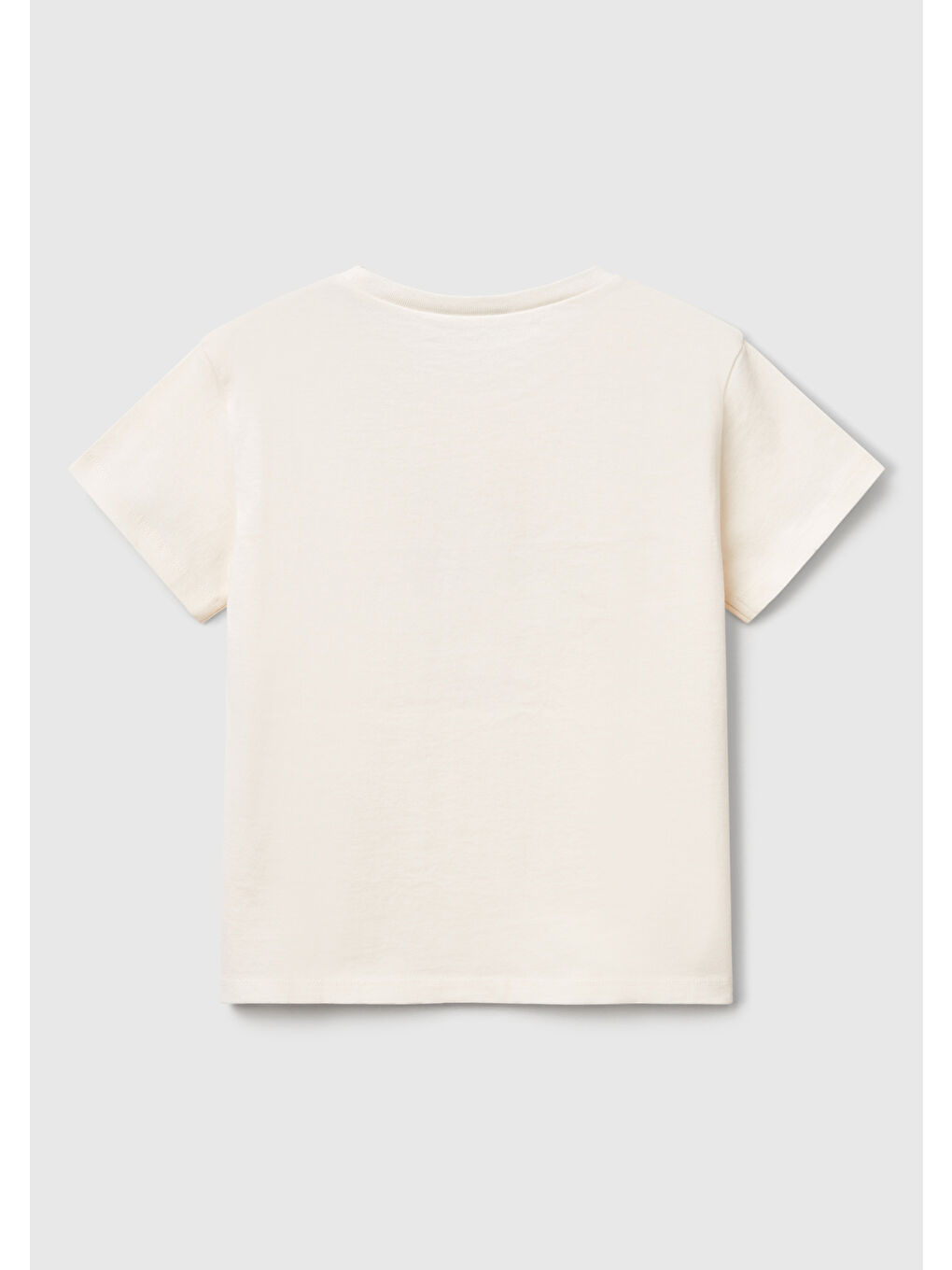 Kız Çocuk Ekru Önü Baskılı Tül Aplikli Yırtmaçlı T-Shirt-1