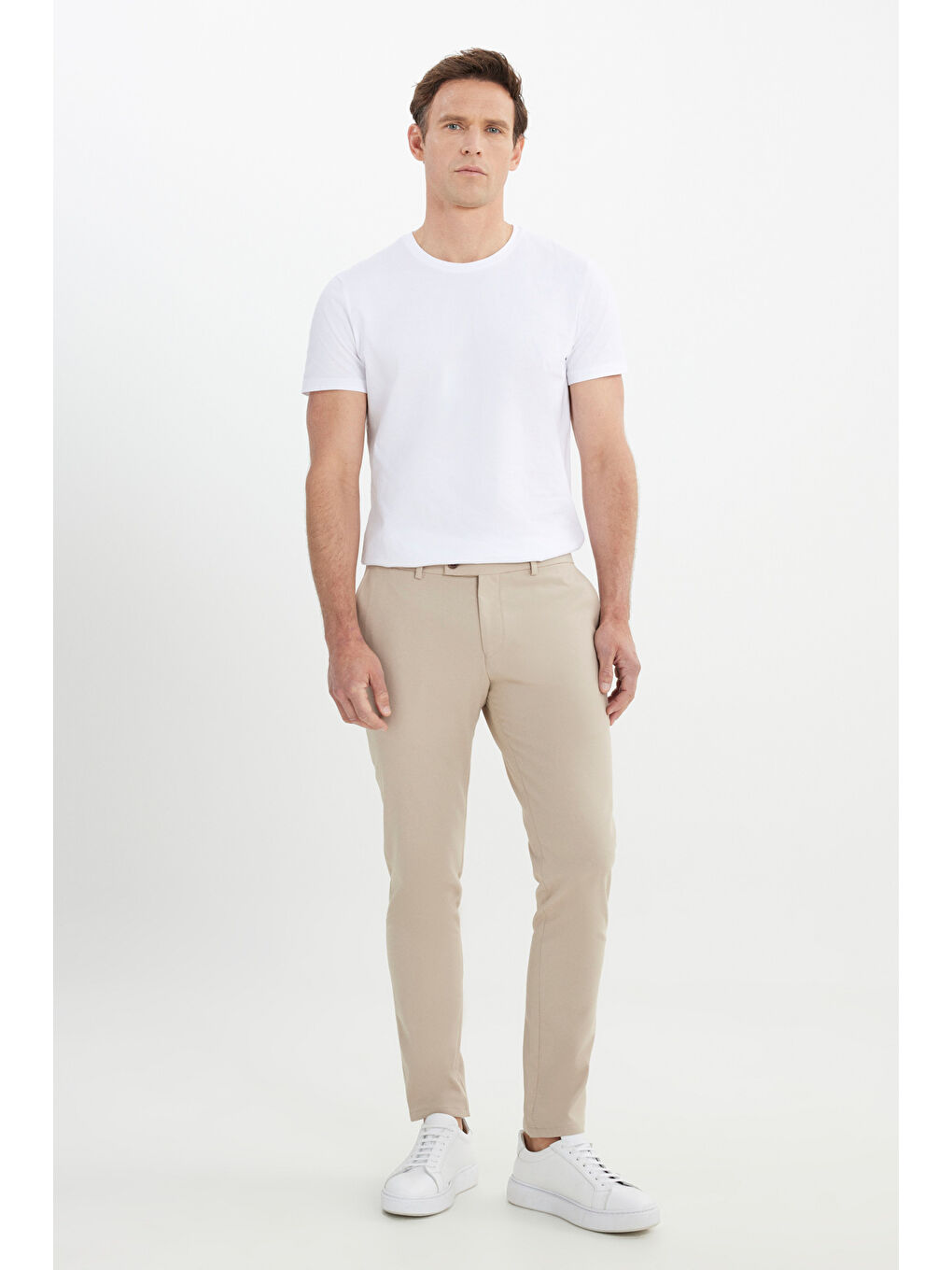 Erkek Bej Slim Fit İtalyan Kesim Yan Cepli Esnek Casual Pantolon-3