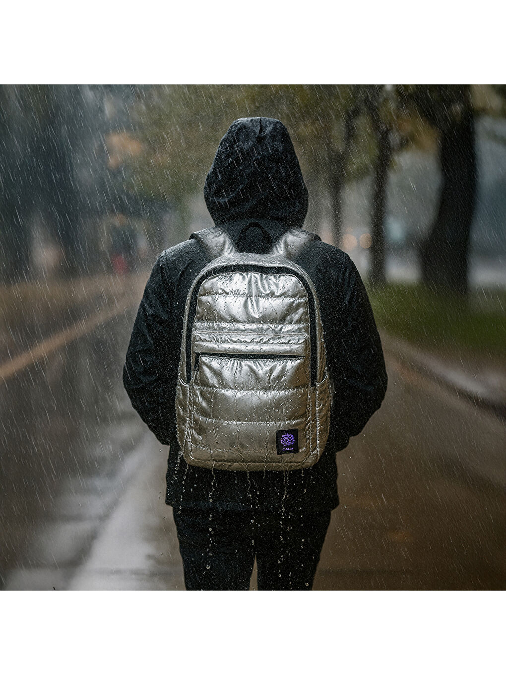 Moods Up Calm Kapitone Su Geçirmez Kumaşlı Okul ve Laptop Sırt Çantası Gümüş Renk-6