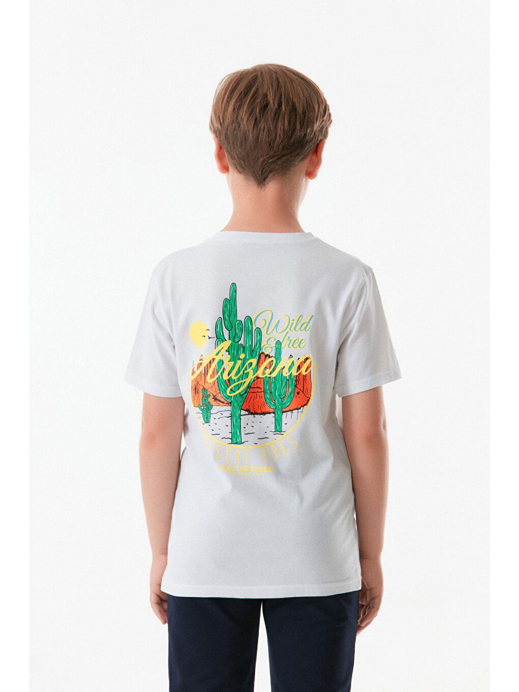 Beyaz Önü Ve Arkası Baskılı Erkek Çocuk Tişört-2