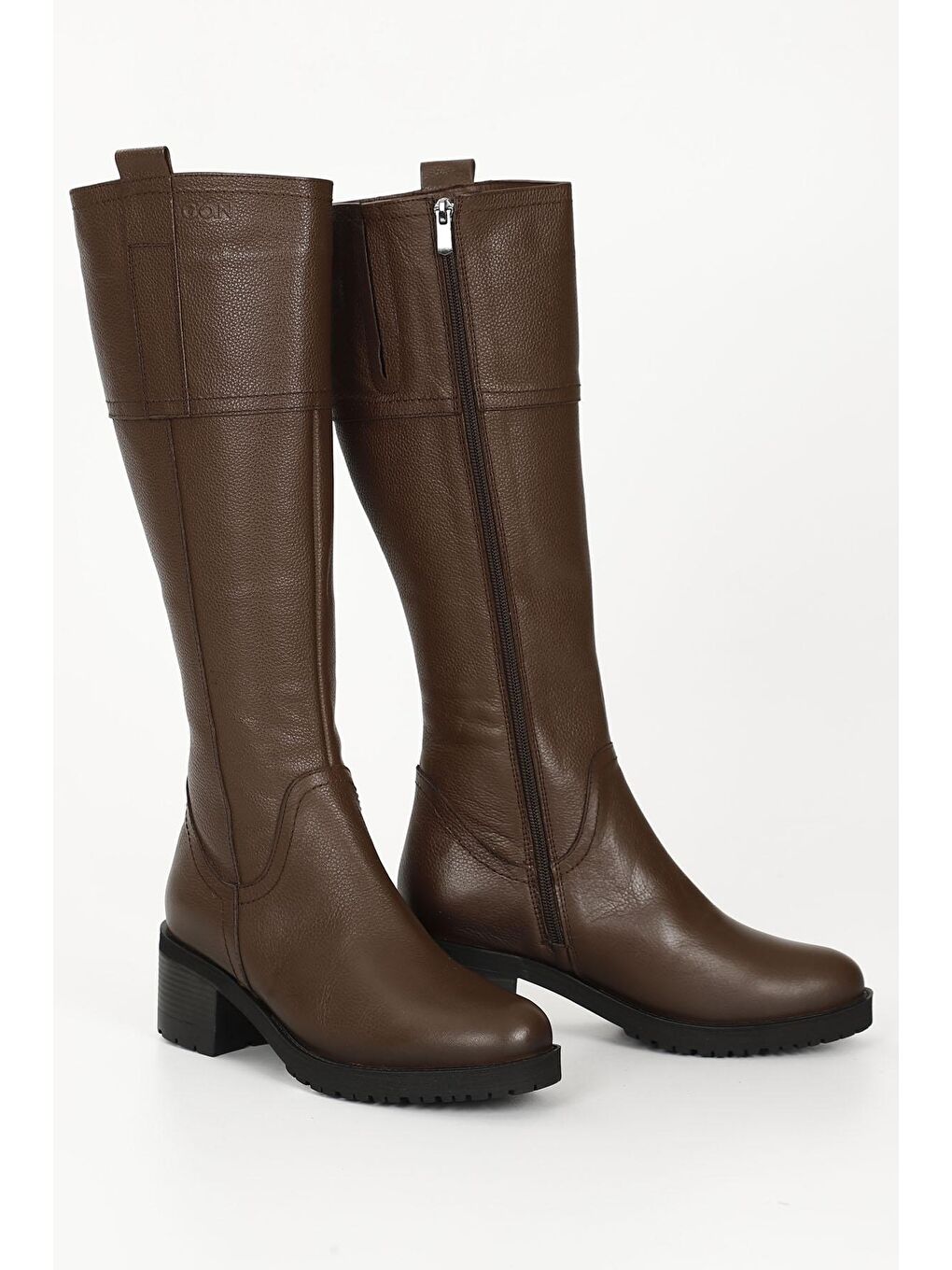 Kahverengi KAHVERENGİ  Hakiki Deri Yuvarlak Burun Kauçuk Taban Topuklu Fermuarlı Kadın Günlük Çizme 63591