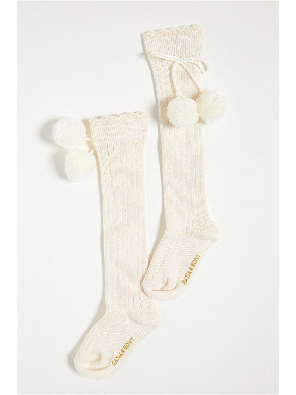Ponpon Bebek Dizaltı Çorap Ekru