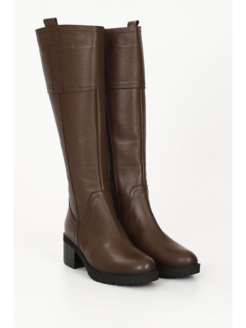 Kahverengi KAHVERENGİ  Hakiki Deri Yuvarlak Burun Kauçuk Taban Topuklu Fermuarlı Kadın Günlük Çizme 63591-1