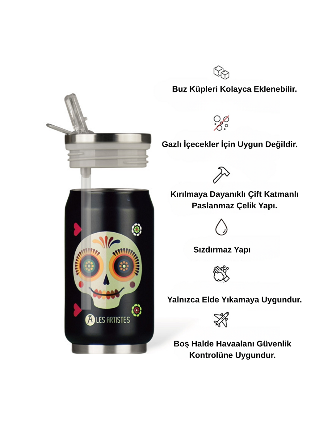 Karışık Isı Yalıtımlı Kutu Çelik Termos 280ml Sugar Skull-2