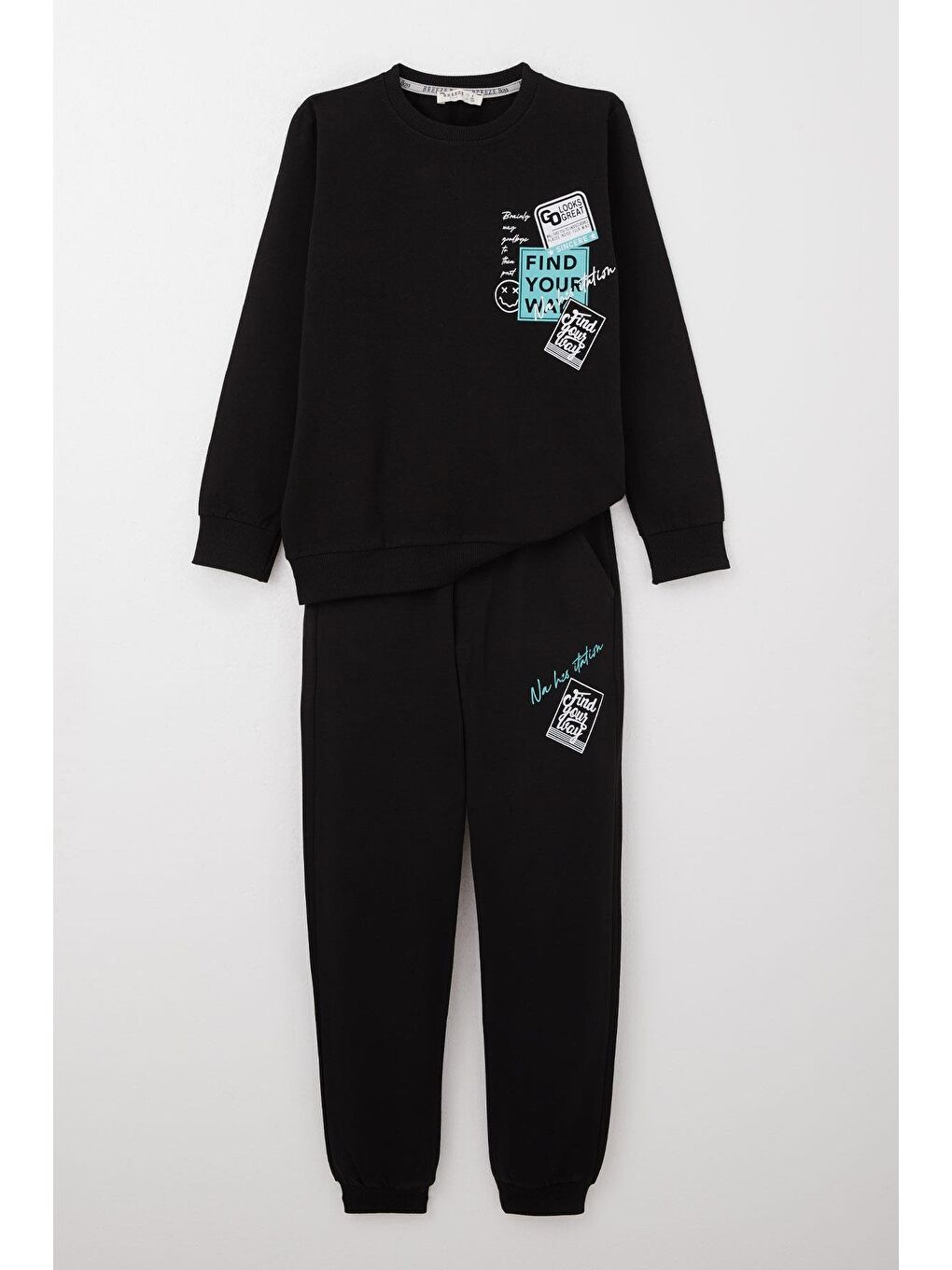 Erkek Çocuk Eşofman Takım Slogan Temalı Yazı Baskılı Siyah (8 Yaş)