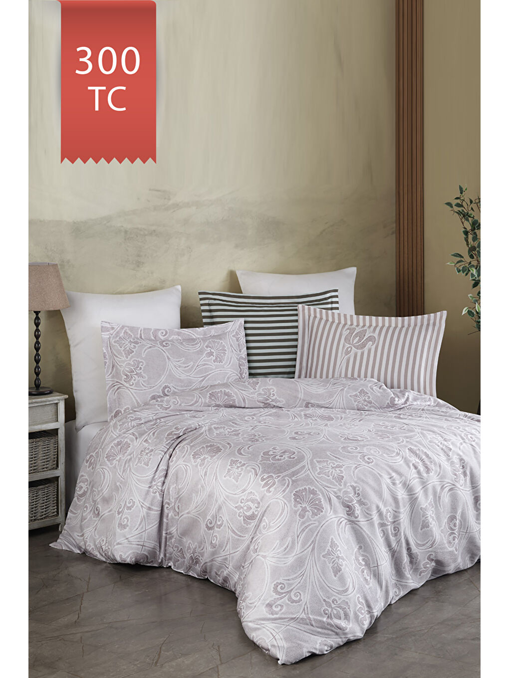 Karışık Royal Saten King Size (Battal Boy) 300TC Nevresim Takımı - GRİDA