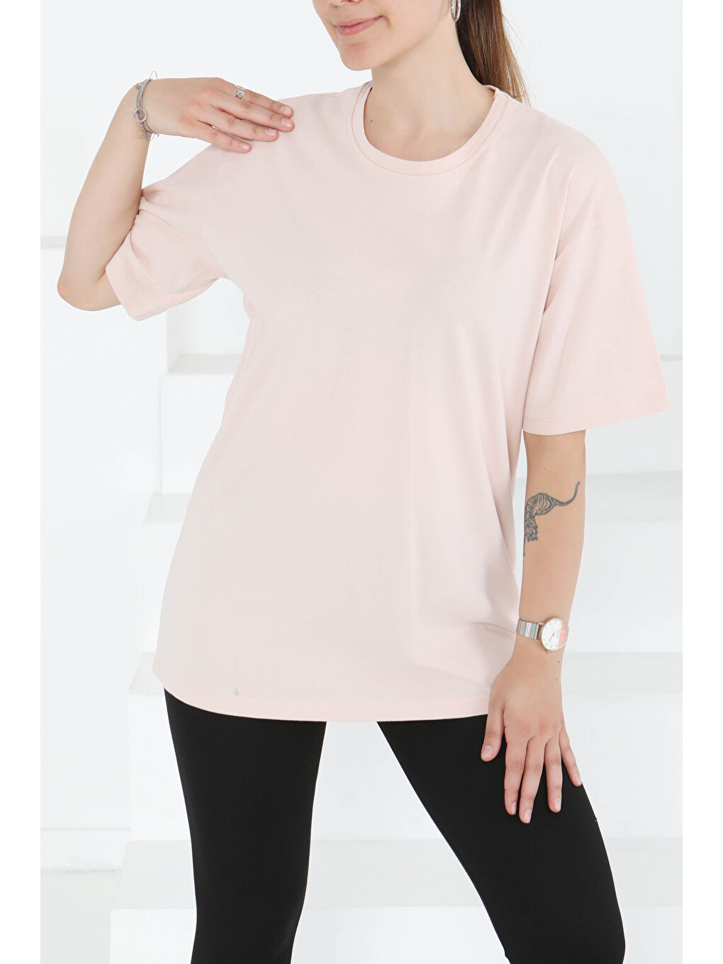 Pembe Kısa Kollu T-Şhirt Pudra - 27346-1