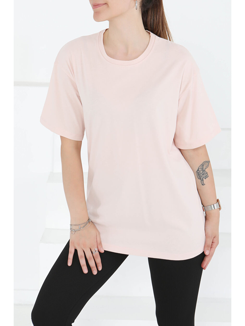 Pembe Kısa Kollu T-Şhirt Pudra - 27346-2