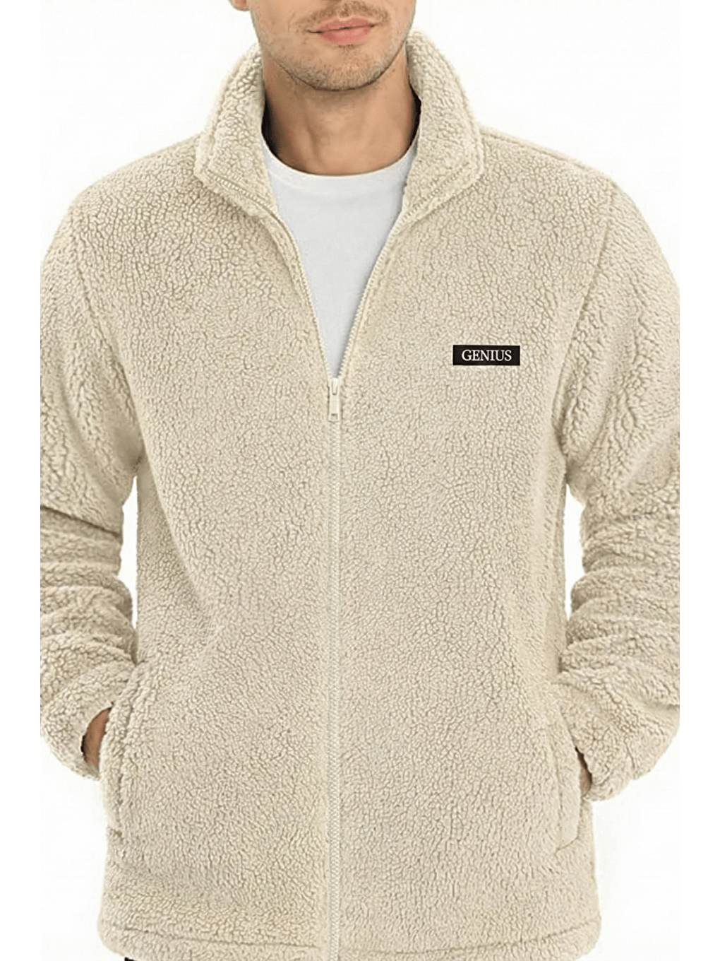 Ekru Oversize Pelüş Sweatshirt Erkek Polar Sweatshirt OVERSIZE-PELUSS-1