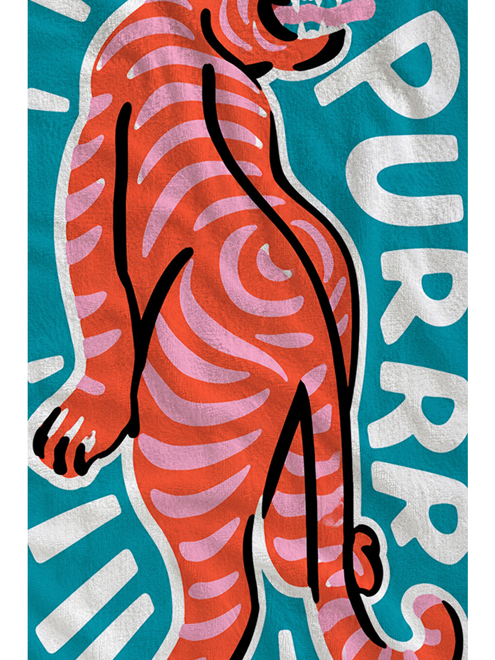 Retro Purr Yazılı Turuncu Kaplan Desenli 70x150 Plaj Havlusu - Dijital Baskılı Solmaz Banyo Havlusu-2