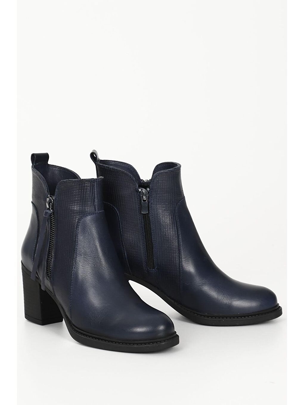 Lacivert LACİVERT  Hakiki Deri Yuvarlak Burun Topuklu Fermuarlı Püsküllü Kadın Günlük Bot 39472