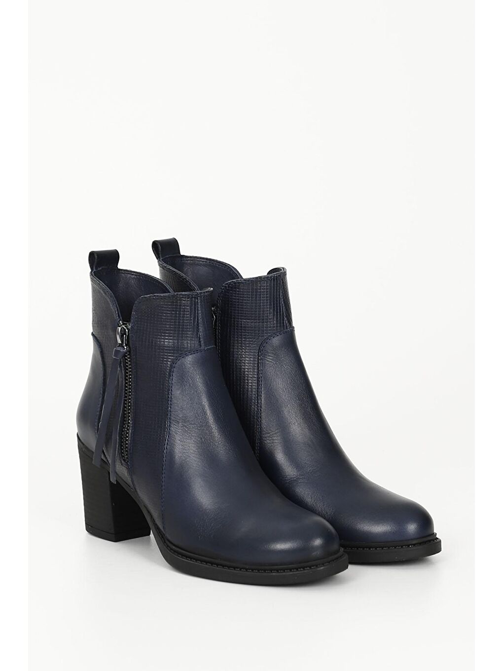Lacivert LACİVERT  Hakiki Deri Yuvarlak Burun Topuklu Fermuarlı Püsküllü Kadın Günlük Bot 39472-1
