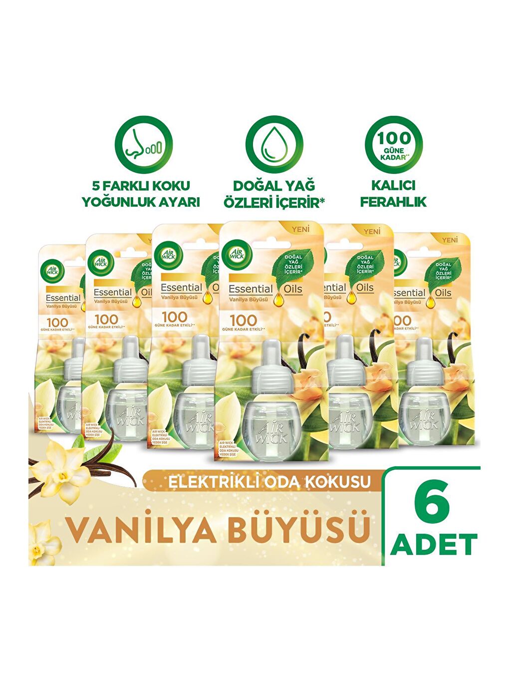 Air Wick Renksiz Elektrikli Oda Kokusu Yedek Şişe Vanilya Büyüsü - Esansiyel Yağlar Içerir x 6