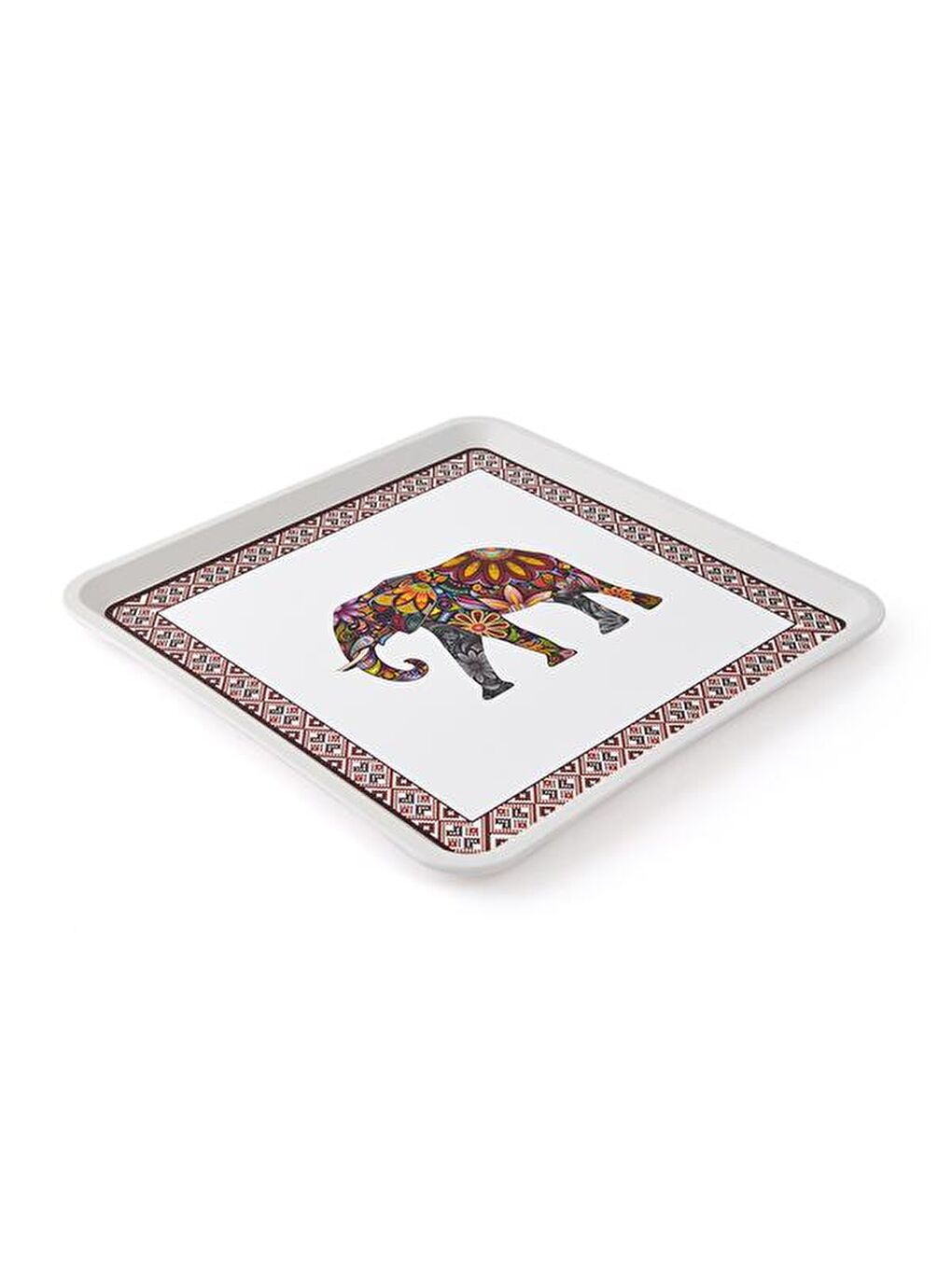 Karışık Fil Desenli Alaçatı Kare Tepsi - 32,5x32,5 cm-1