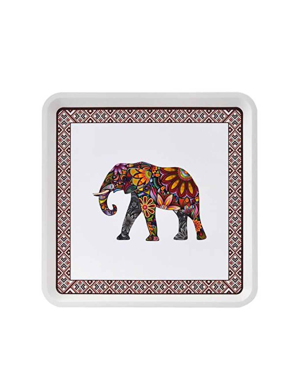 Karışık Fil Desenli Alaçatı Kare Tepsi - 32,5x32,5 cm-2