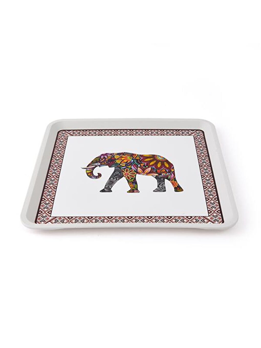 Karışık Fil Desenli Alaçatı Kare Tepsi - 32,5x32,5 cm-3