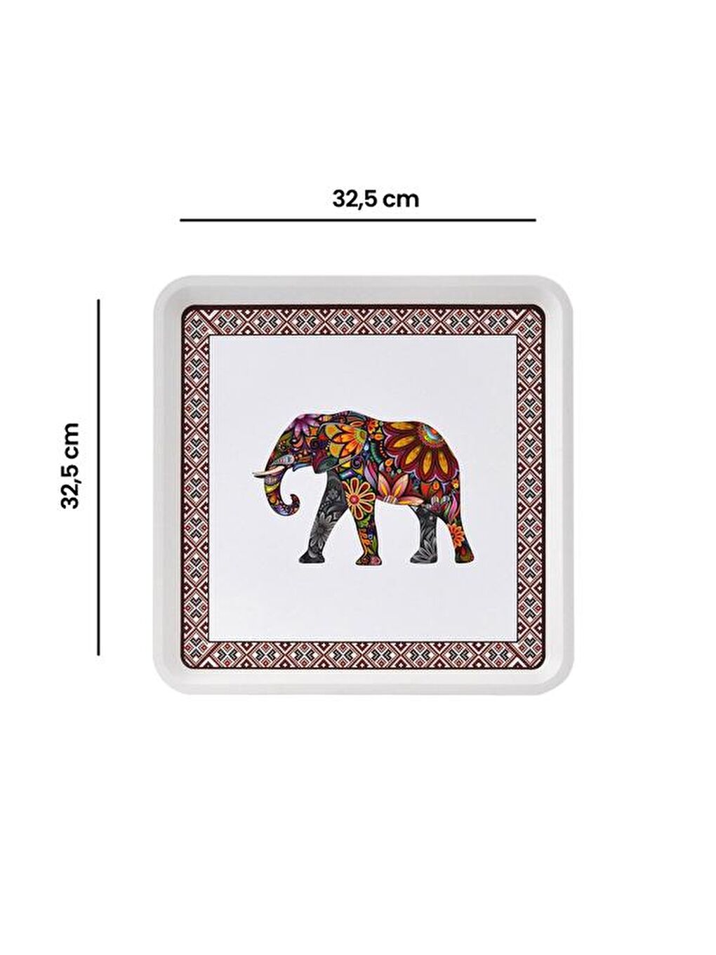 Karışık Fil Desenli Alaçatı Kare Tepsi - 32,5x32,5 cm-4