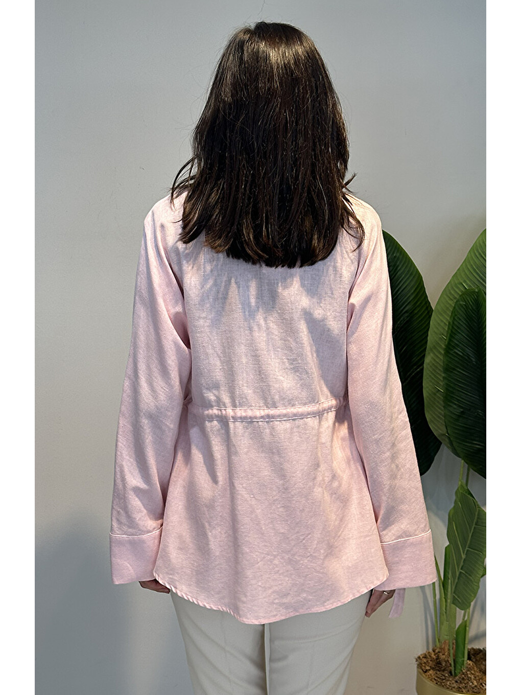 Üstü Boncuk İşlemeli Bel Kısmı İp Bağlamalı Stella Veil Gömlek 5265 Pembe-3