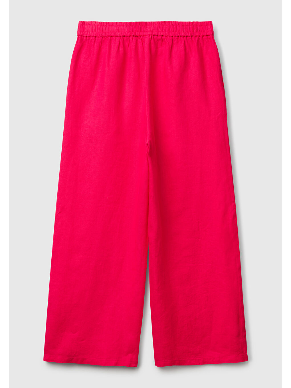 Kadın Fuşya %100 Keten Beli Lastikli Bol Kısa Paça Pantolon-3