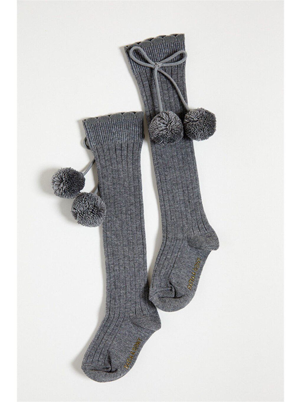 Ponpon Bebek Dizaltı Çorap Gri-Melanj
