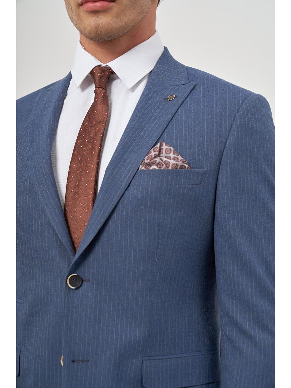 Lacivert Çizgili Mono Yaka Astarlı 6 Drop Slim Fit Dar Kesim Takım Elbise 1001245106-5