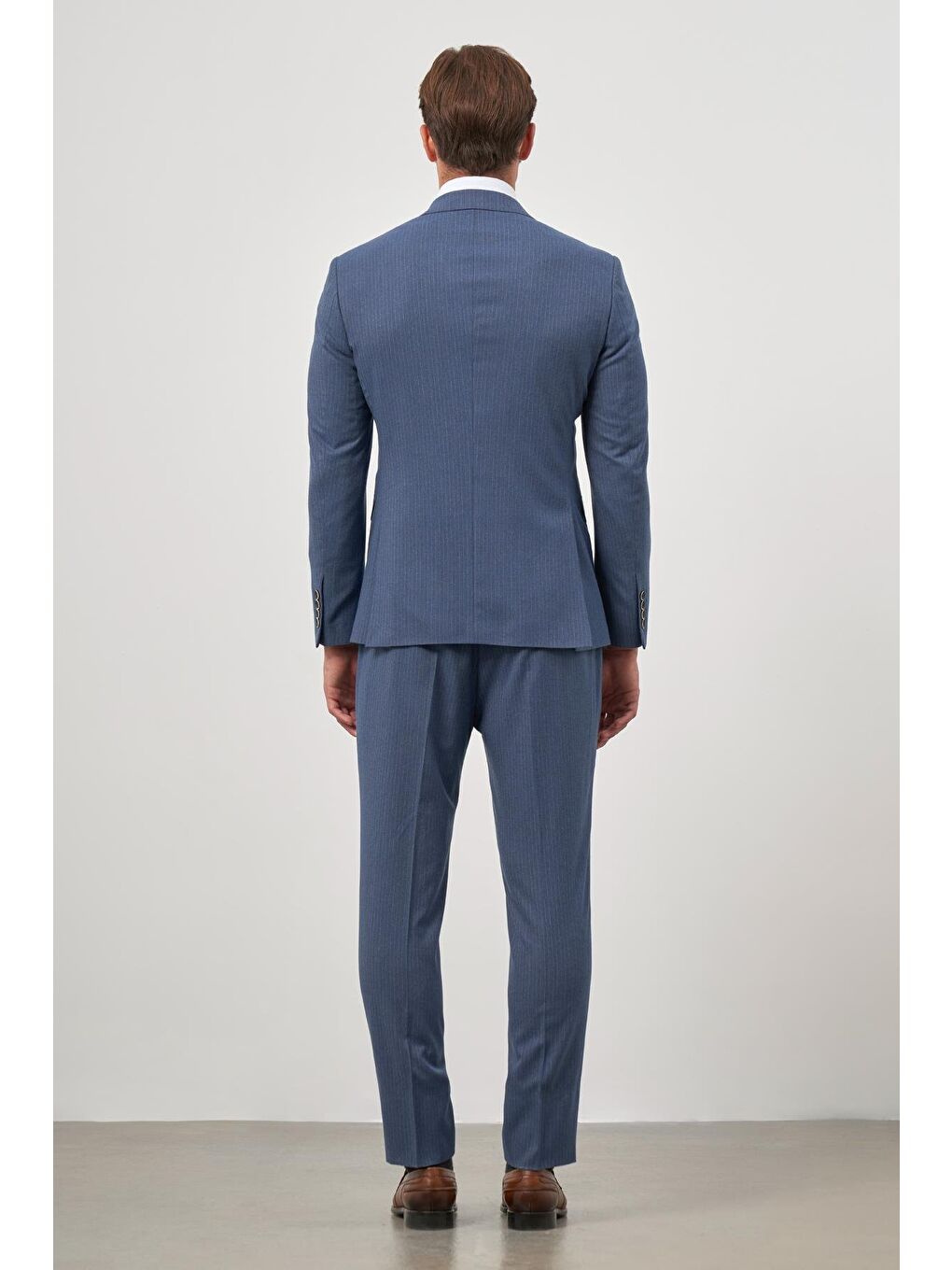 Lacivert Çizgili Mono Yaka Astarlı 6 Drop Slim Fit Dar Kesim Takım Elbise 1001245106-6