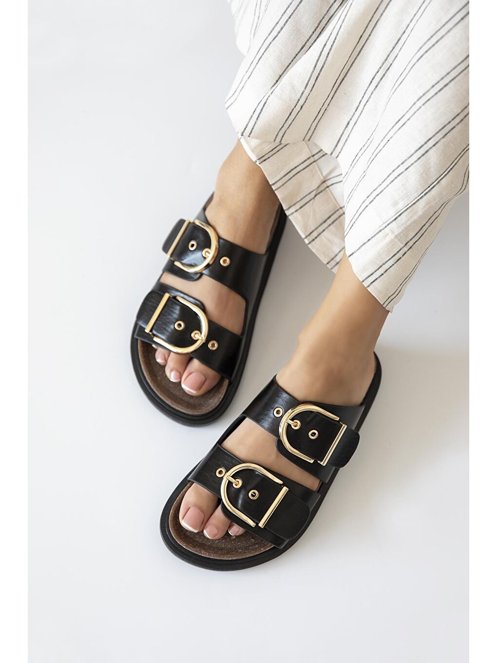 Zowie  Kadın  Toka  Detay  Günlük Konfor  Deri Terlik Siyah-2