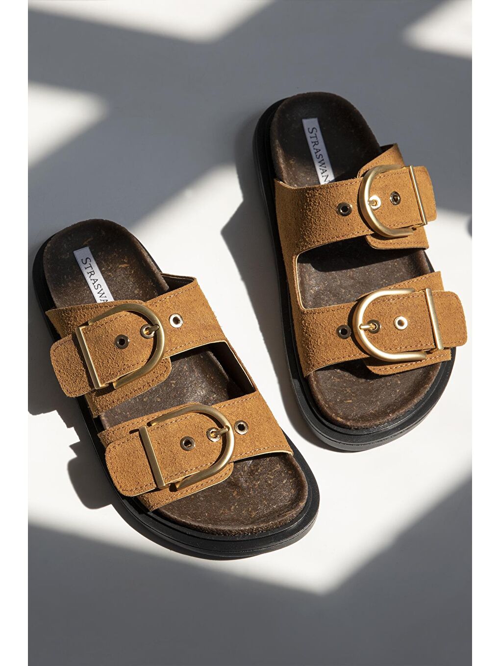 Kahverengi Zowie Kadın Toka  Detay  Günlük Konfor Süet Terlik Taba-1