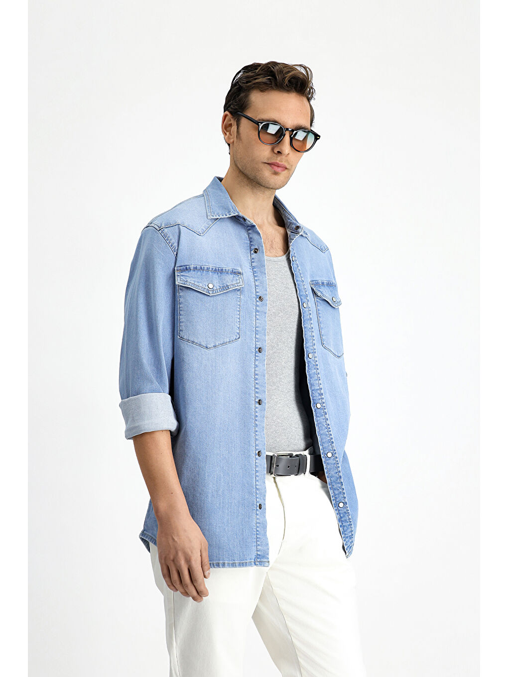 İndigo Uzun Kol Regular Fit Denim Pamuk Gömlek