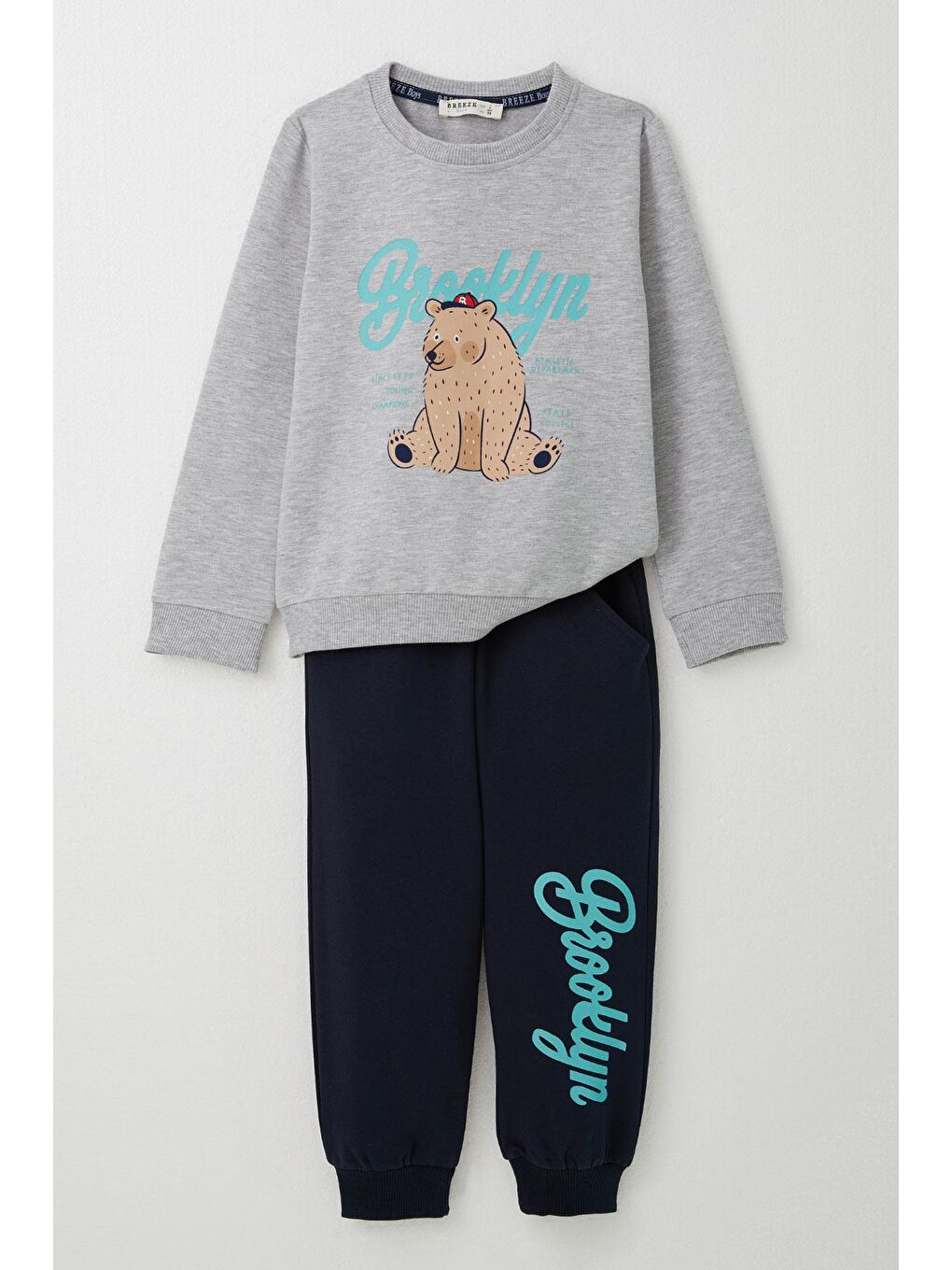 Erkek Çocuk Eşofman Takım Kolej Şampiyonu Sevimli Ayıcık Baskılı Gri Melanj (2 Yaş)