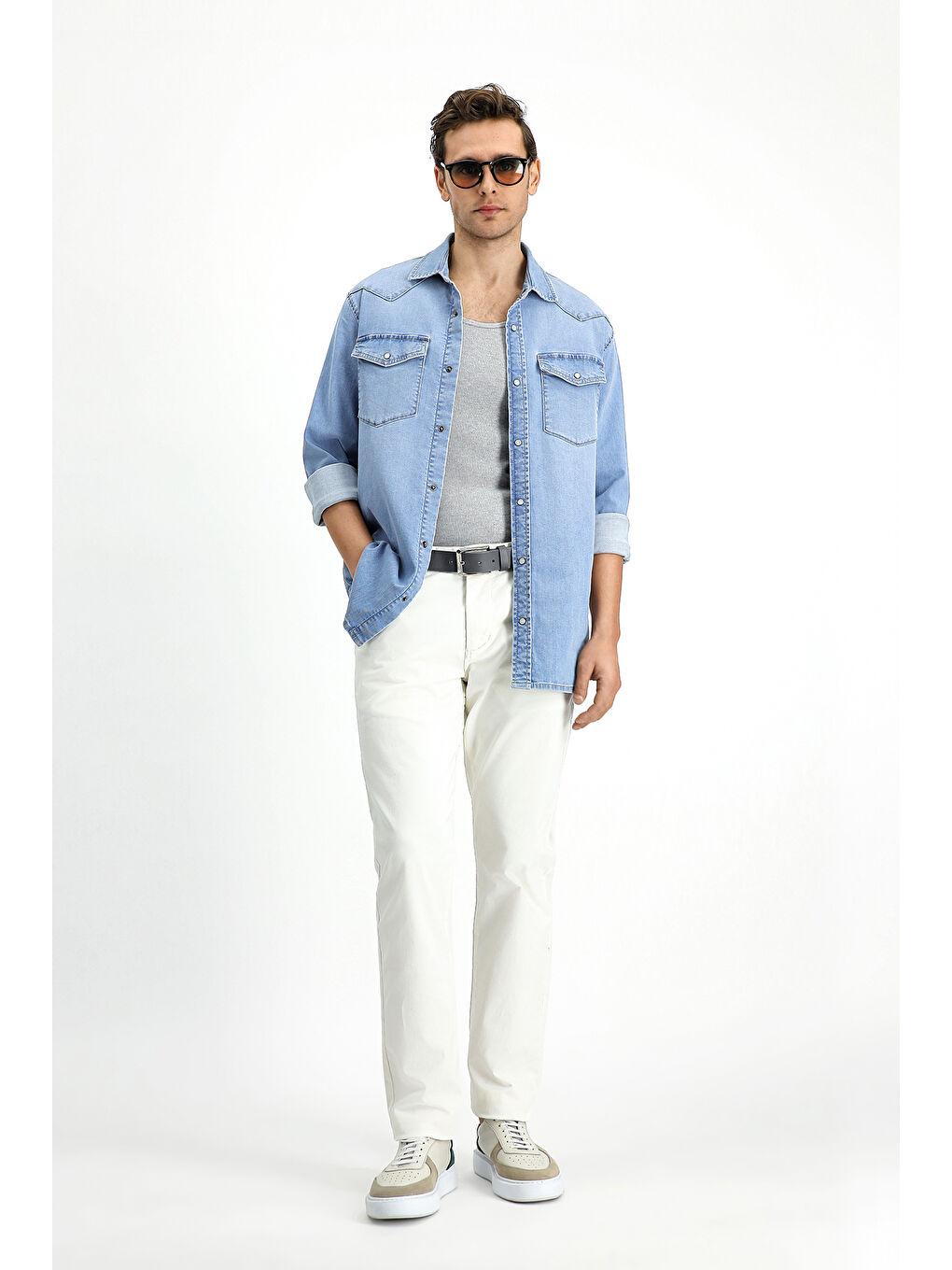 İndigo Uzun Kol Regular Fit Denim Pamuk Gömlek-1