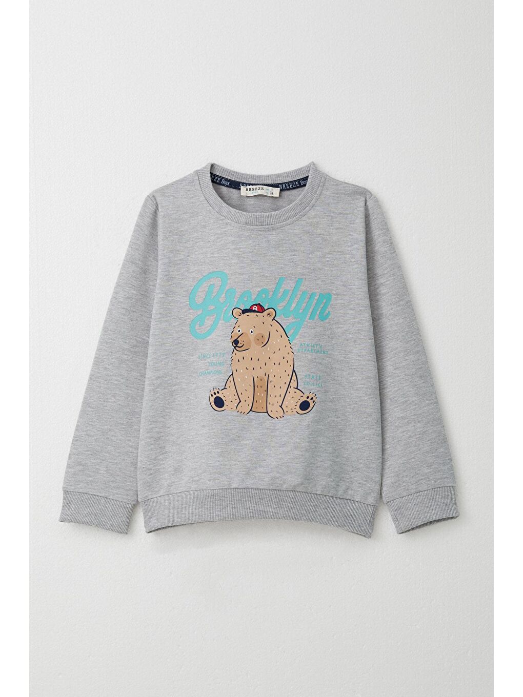 Erkek Çocuk Eşofman Takım Kolej Şampiyonu Sevimli Ayıcık Baskılı Gri Melanj (2 Yaş)-1