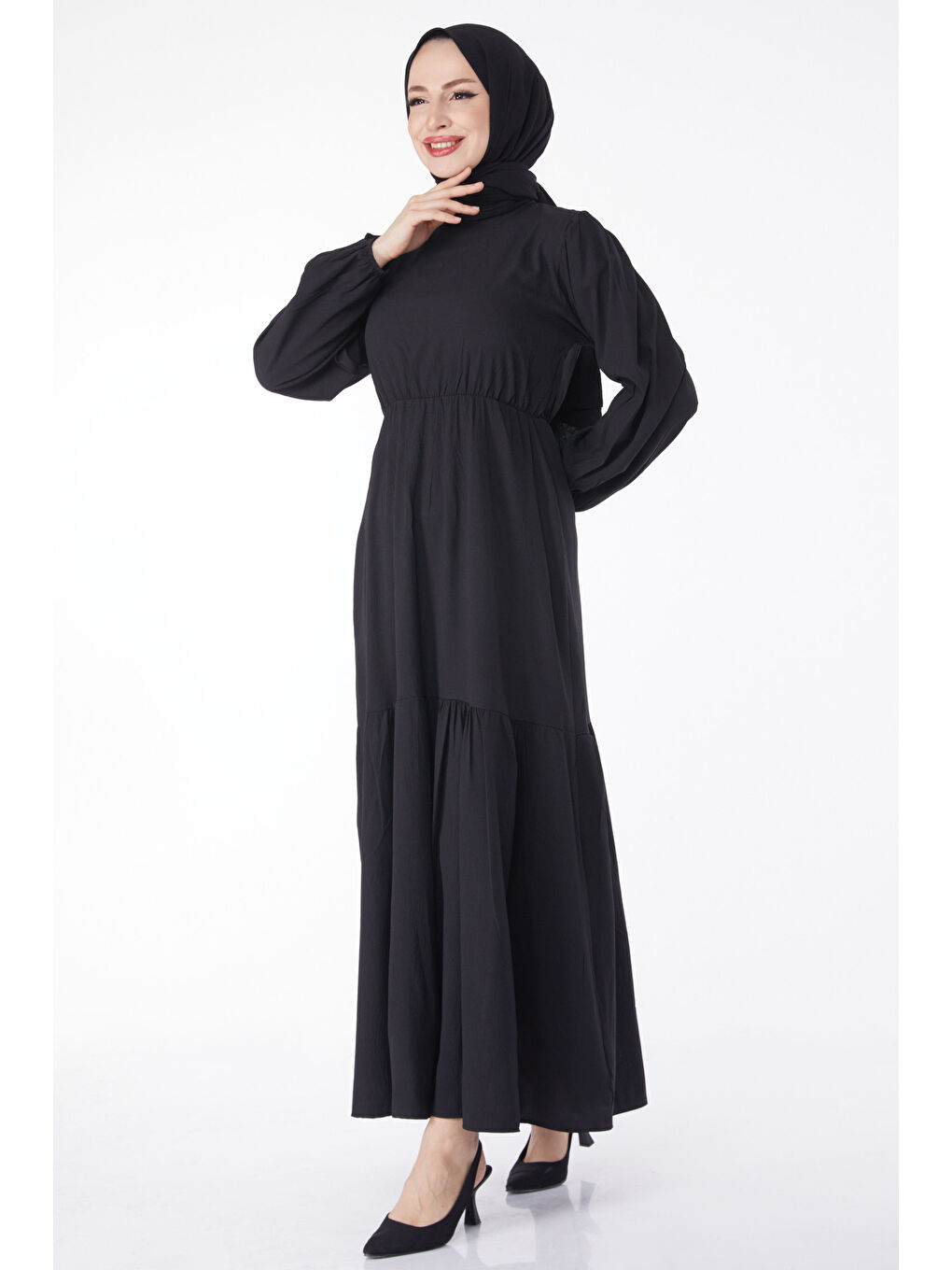 Beli Bağcıklı Elbise Siyah - 27303