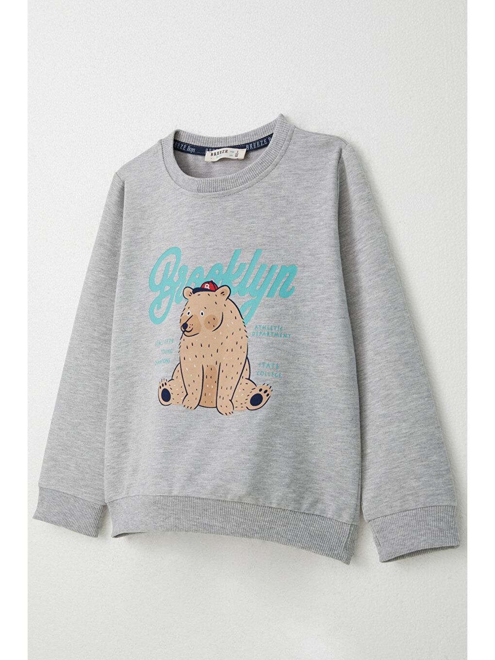 Erkek Çocuk Eşofman Takım Kolej Şampiyonu Sevimli Ayıcık Baskılı Gri Melanj (2 Yaş)-5