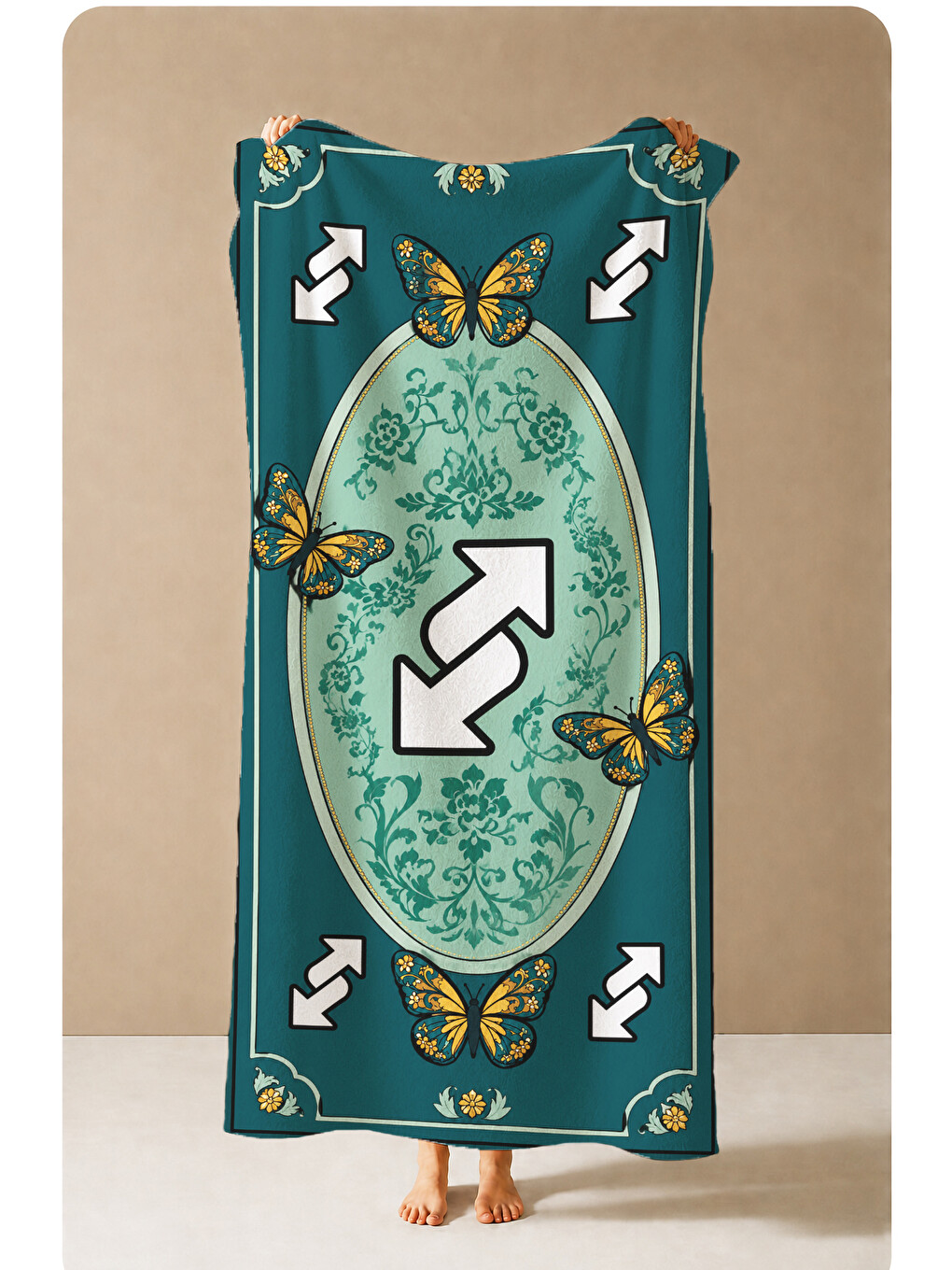Bej Vintage Tarot Kelebek Ve Ok Motifli Desenli 70x150 Plaj Havlusu - Dijital Baskılı Banyo Havlusu-2