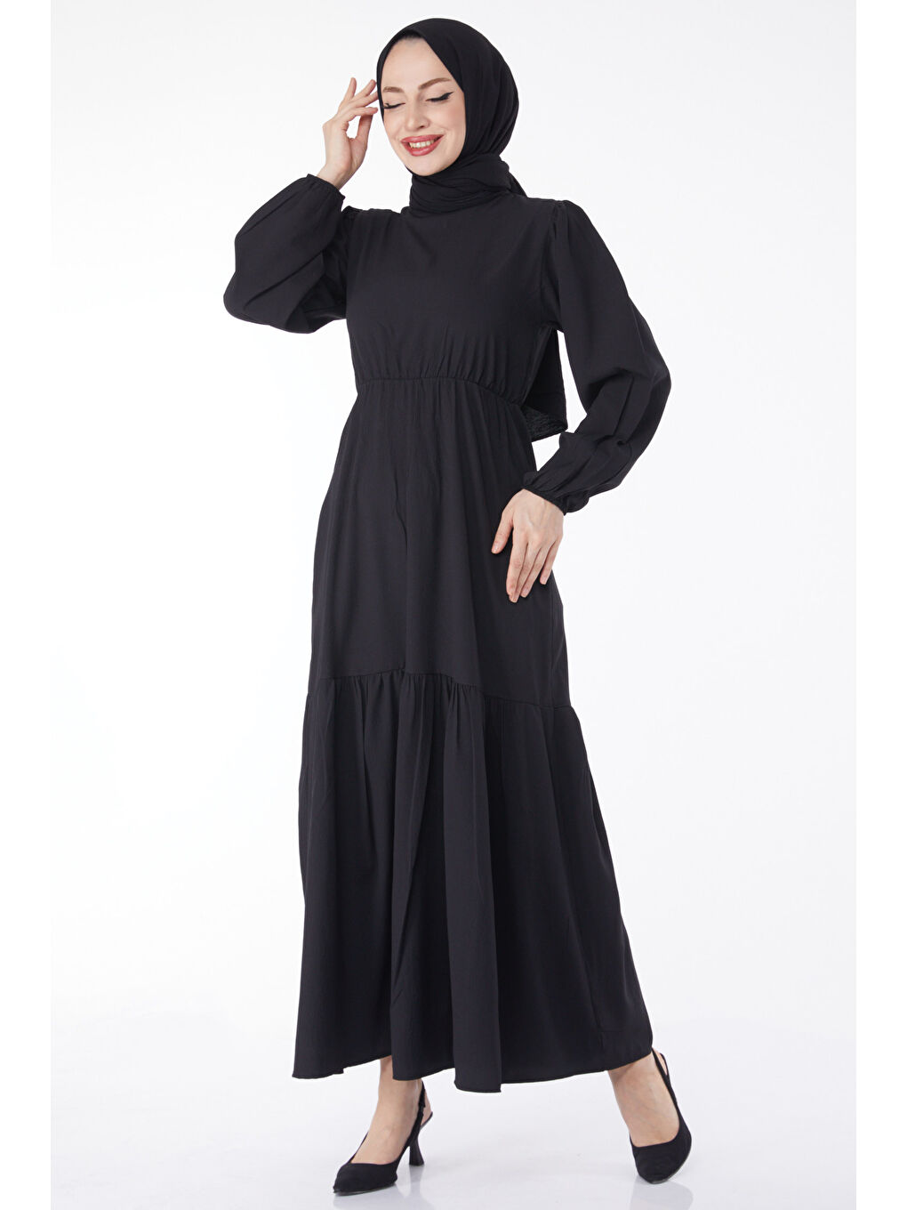 Beli Bağcıklı Elbise Siyah - 27303-1