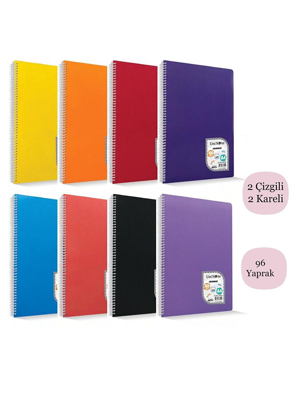 Çınar Karışık Asorti Colormaxi A4 96 Yaprak Plastik Kapak Spiralli Defter 2 Kareli+2 Çizgili