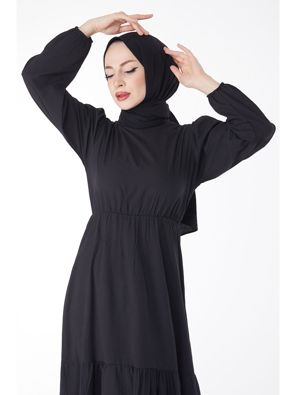 Beli Bağcıklı Elbise Siyah - 27303-2