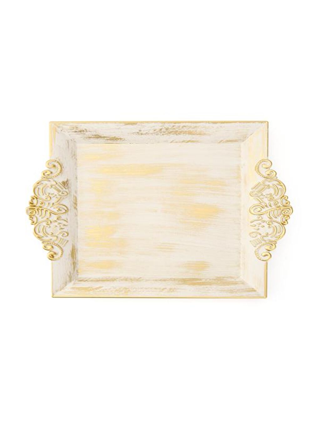 Barok Eskitme Tepsi - Beyaz - 26x39 cm